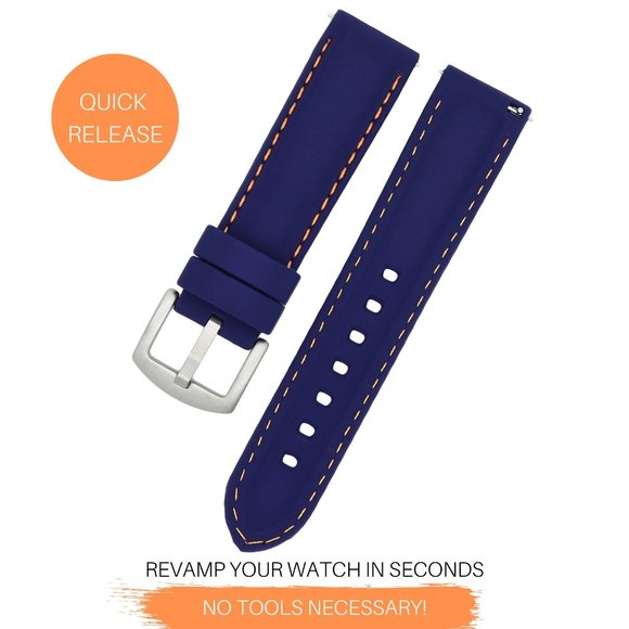 22MM Premium Blue Silicone Replacement Watch Band Quick Release - Picture 2 of 4